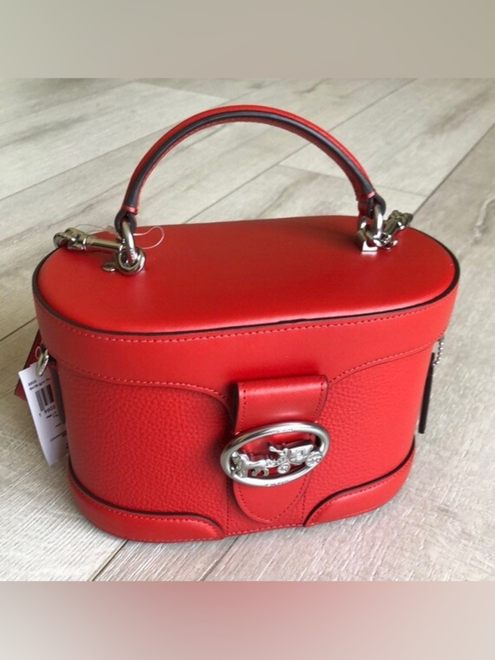 Coach Pebbled Grain Leather Georgie Saddle bag in color Poppy NWT - Picture 10 of 11